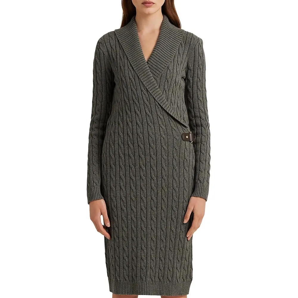 Cable-Knit Buckle-Trim Sweater Dress