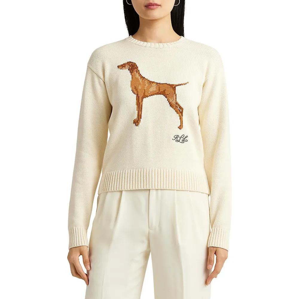 Lauren Ralph Lauren Intarsai-Knit Dog Cotton Sweater | Coquitlam Centre