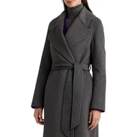 Wool-Blend Belted Wrap Coat