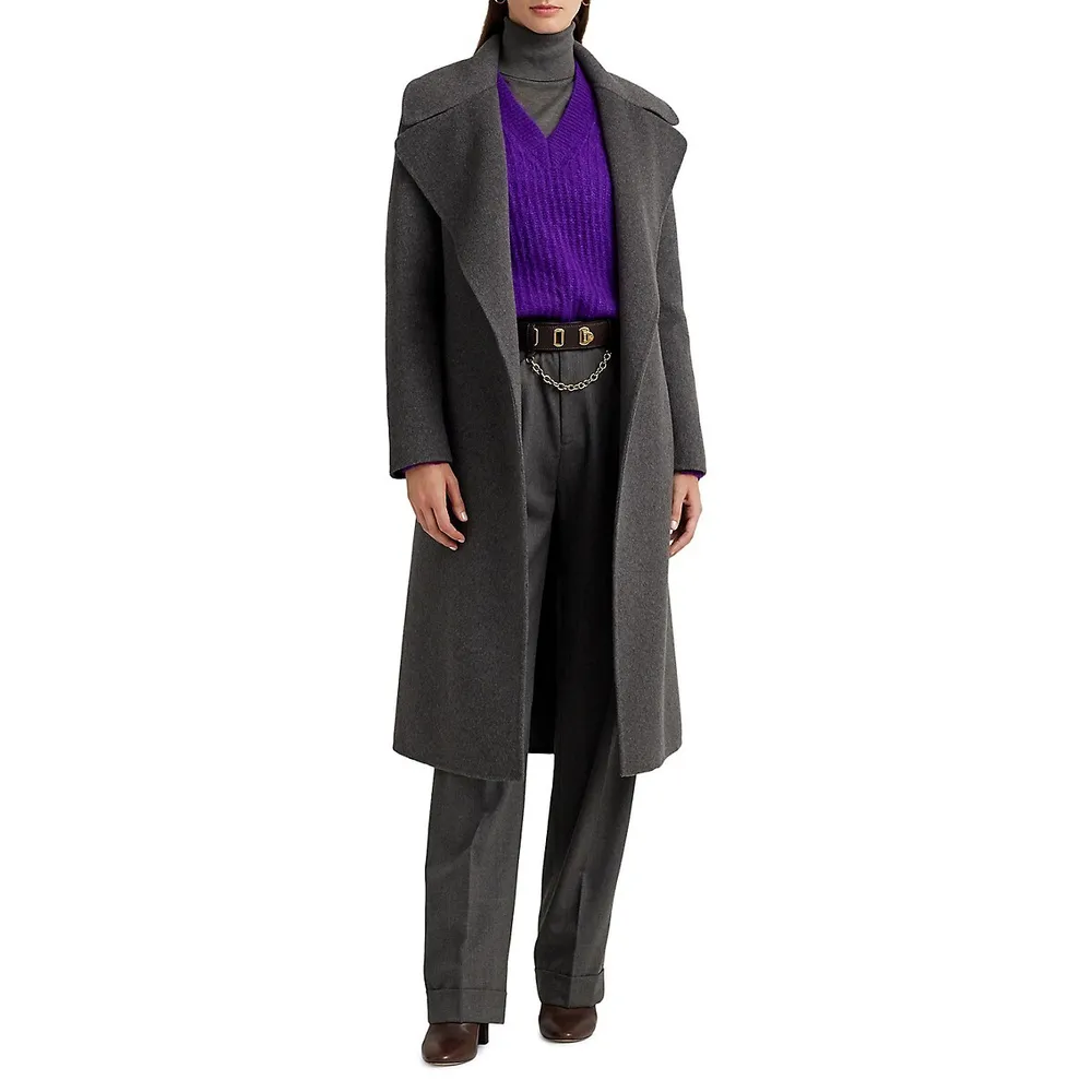 Wool-Blend Belted Wrap Coat