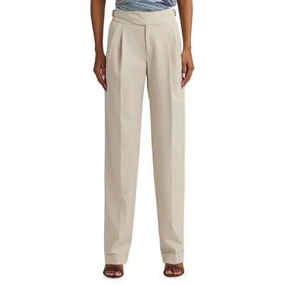 Adjustable Pleated Wool-Blend Twill Pants