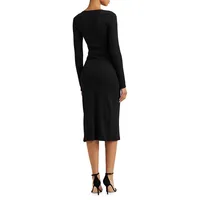 Tied Rib-Knit Buttoned Midi Dress
