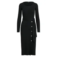 Tied Rib-Knit Buttoned Midi Dress