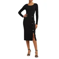 Tied Rib-Knit Buttoned Midi Dress