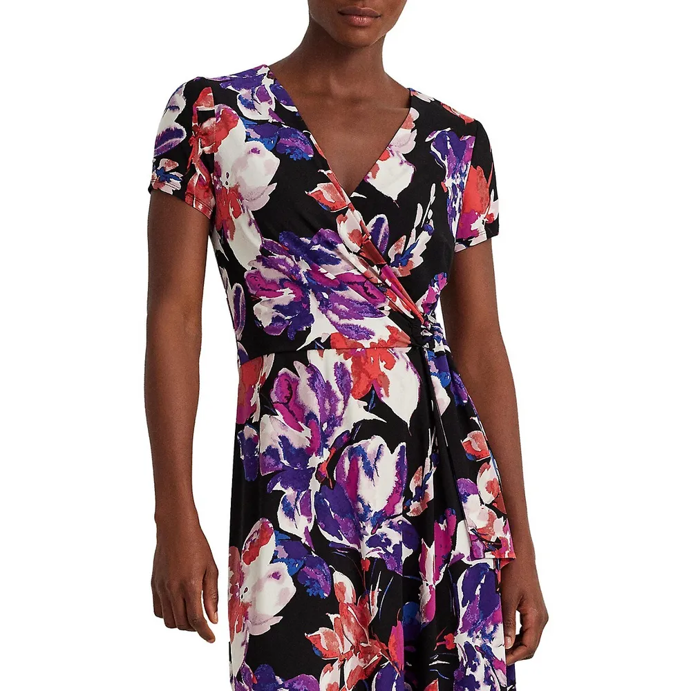 Floral Surplice O-Ring Dress