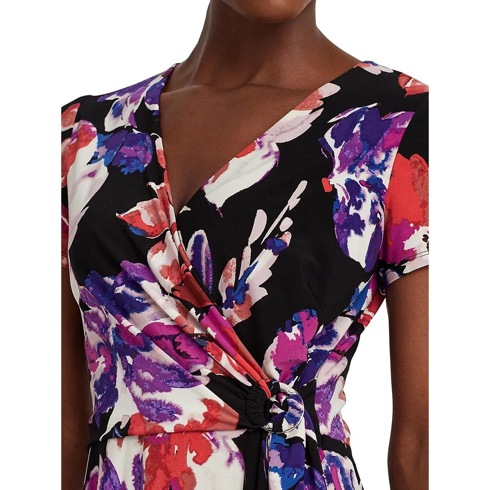 Floral Surplice O-Ring Dress