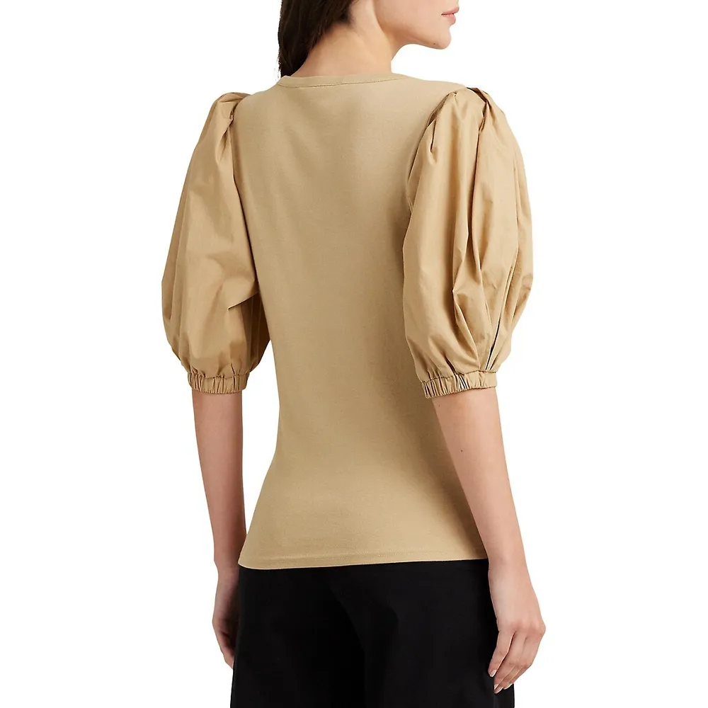 Puff-Sleeve Henley Top