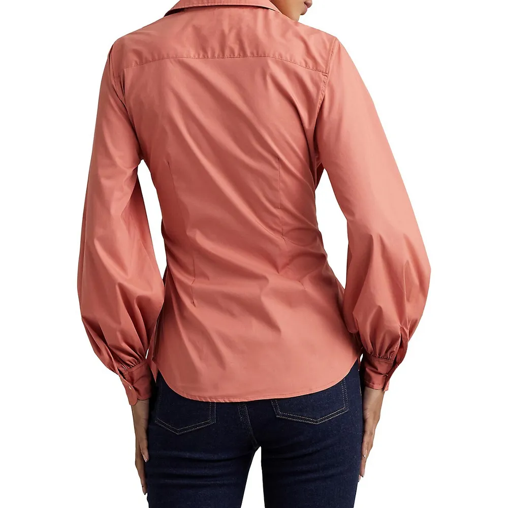 Tied Blouson-Sleeve Stretch Shirt