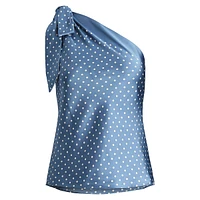 Dotted One-Shoulder Satin Blouse