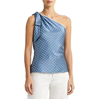 Dotted One-Shoulder Satin Blouse