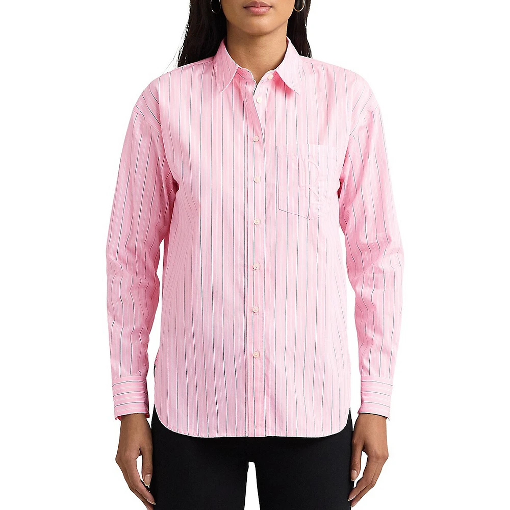 Pinstriped Linen Button-Down Shirt