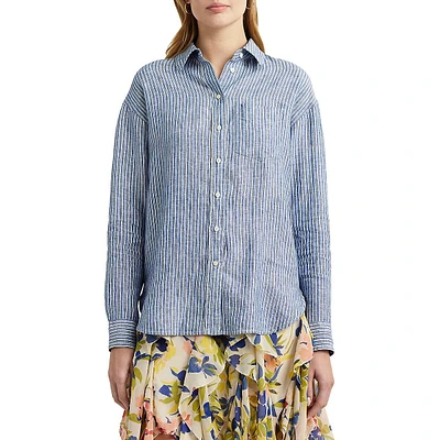 Pinstriped Linen Button-Down Shirt