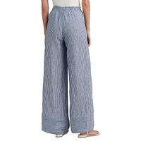 Pantalon large à fines rayures en lin avec cordon de serrage