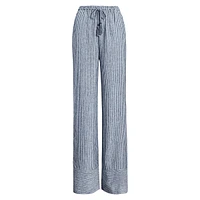 Pantalon large à fines rayures en lin avec cordon de serrage