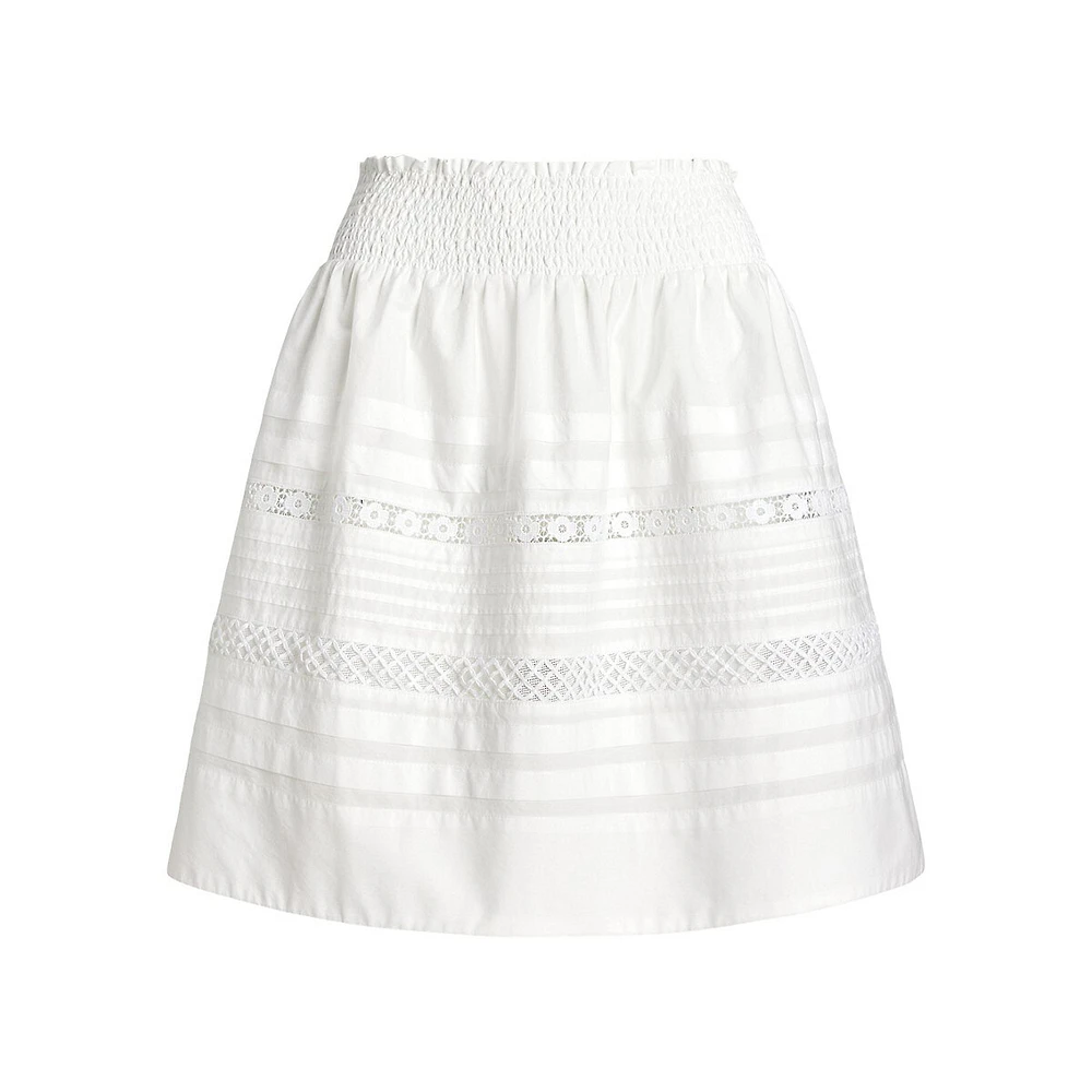 Lace-Trim Smocked A-Line Mini Skirt