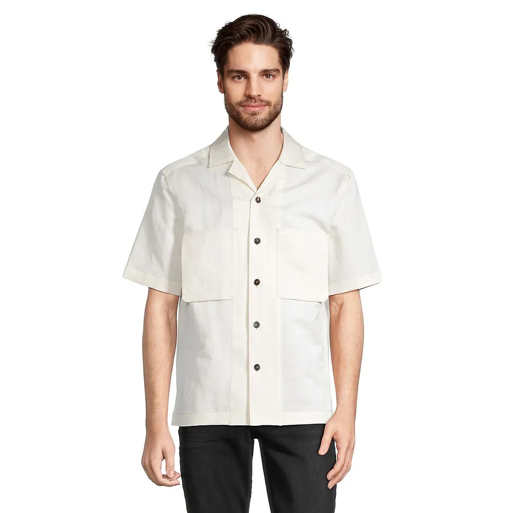 Ecru Full Sleeves Cuban Collar Shirt