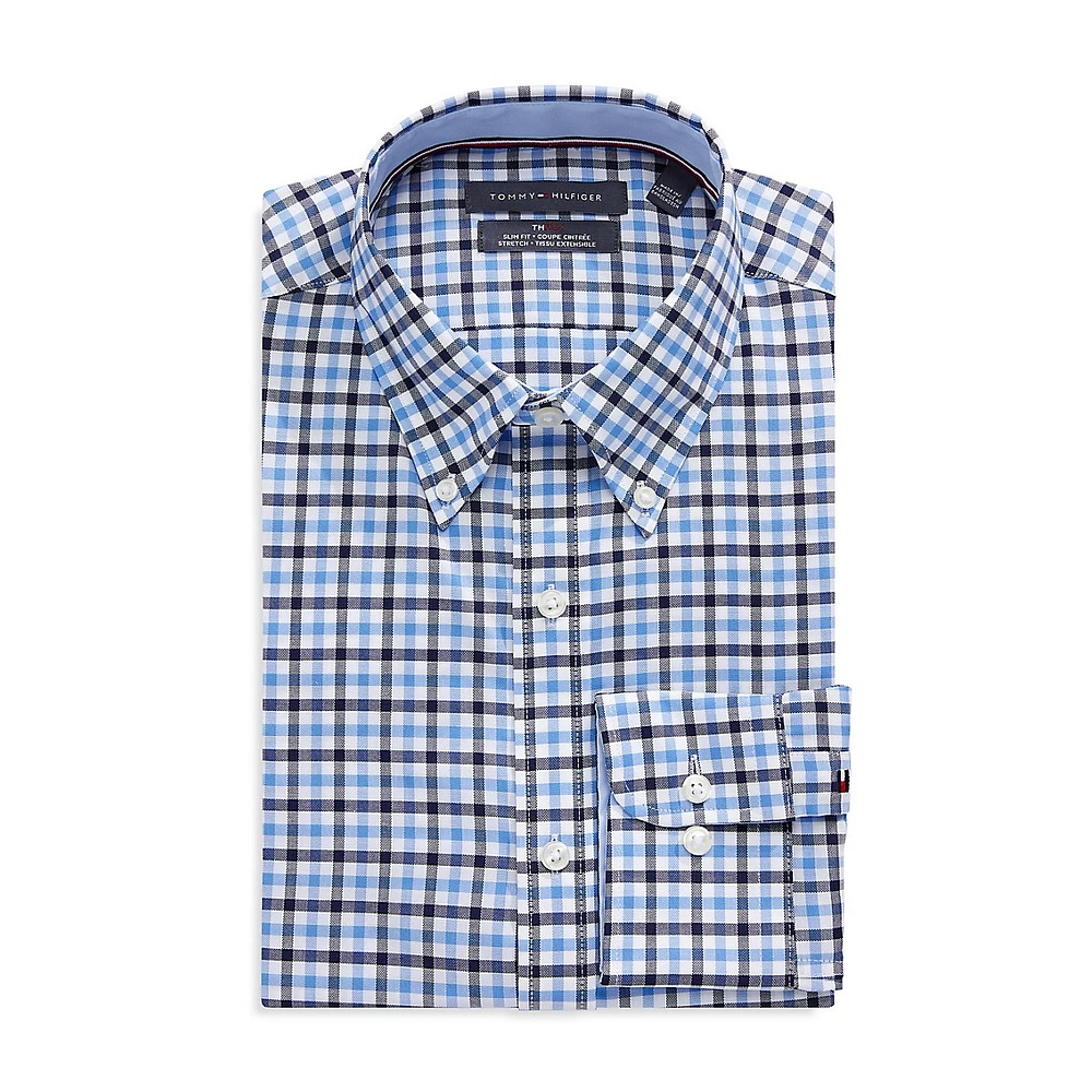 Slim-Fit Stretch-Cotton Check Dress Shirt