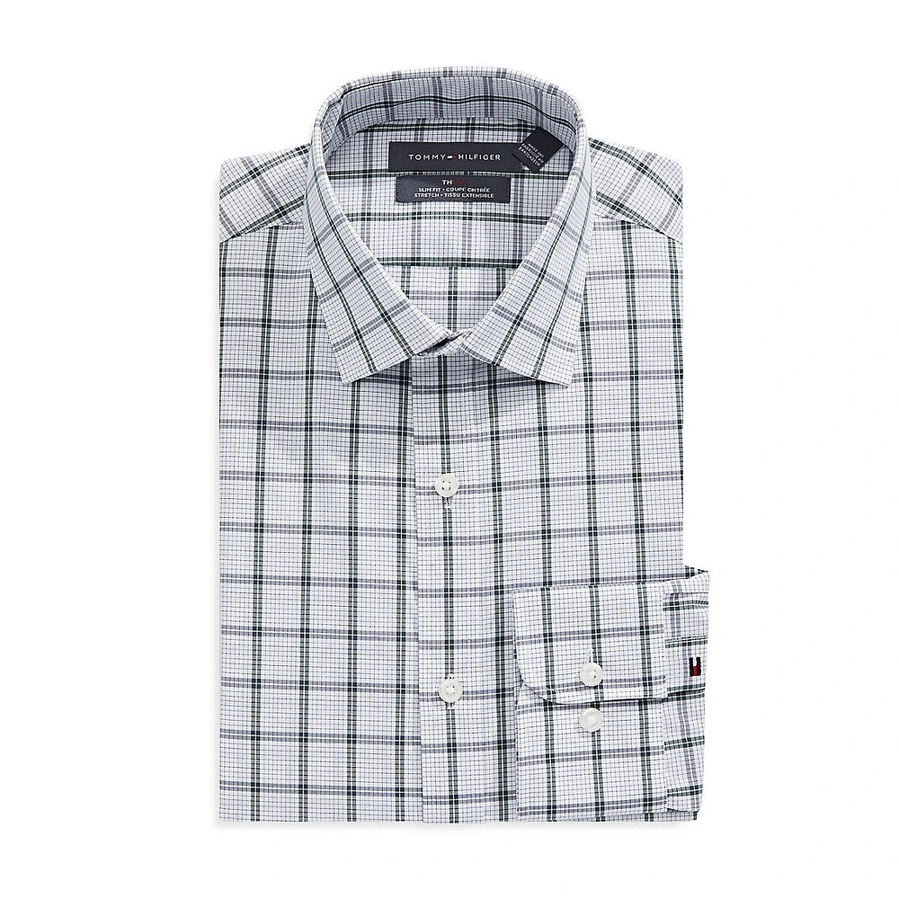 Slim-Fit Stretch-Cotton Plaid Dress Shirt