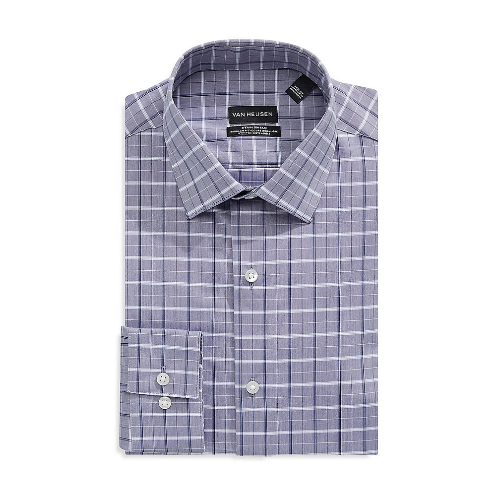 ​Stain Shield Stretch Regular-Fit Windowpane Check Dress Shirt