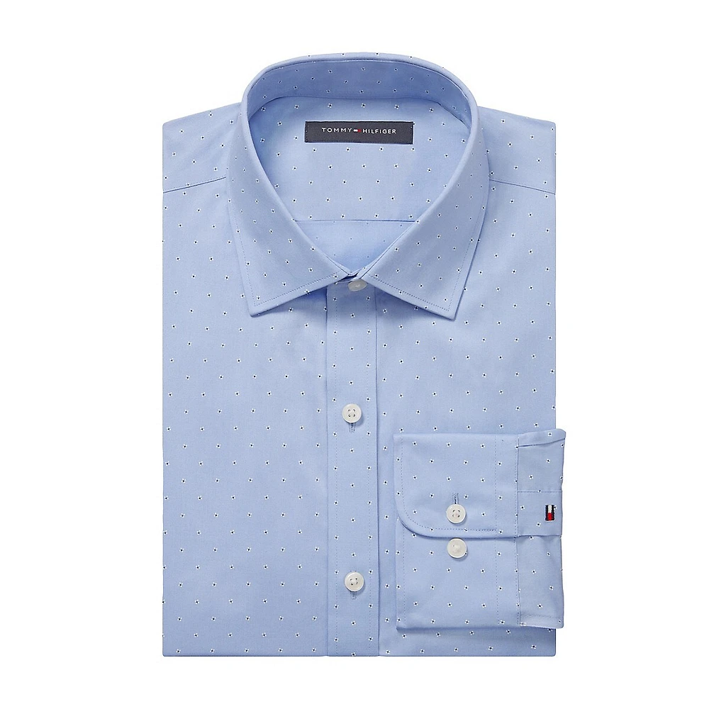 Slim-Fit Wrinkle-Free Stretch-Cotton Micro-Floral Dress Shirt