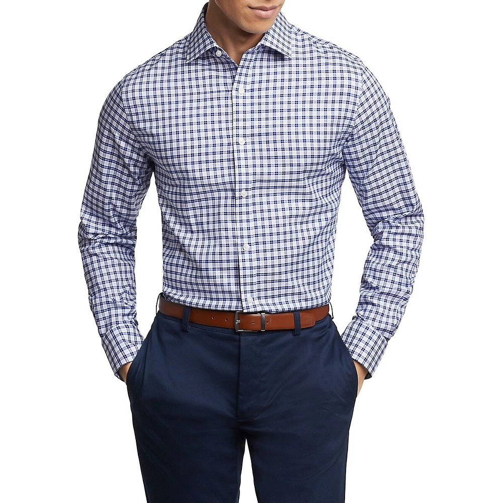 Slim-Fit Wrinkle-Free Stretch-Cotton Check Dress Shirt