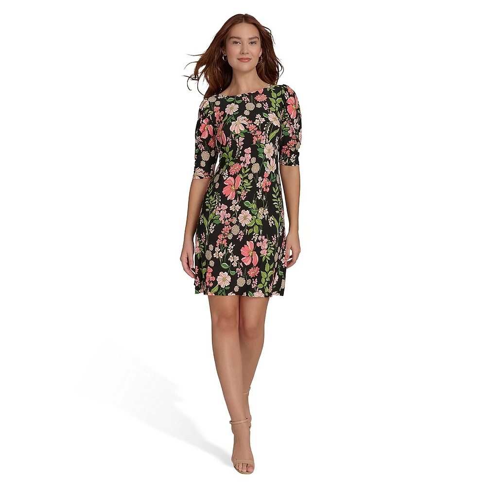 Mediterranean Floral Jersey Shift Dress