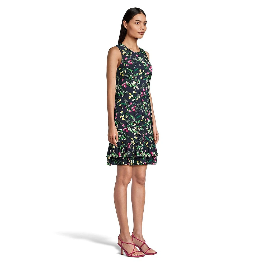 Flounce-Hem Floral Shift Dress