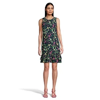 Flounce-Hem Floral Shift Dress