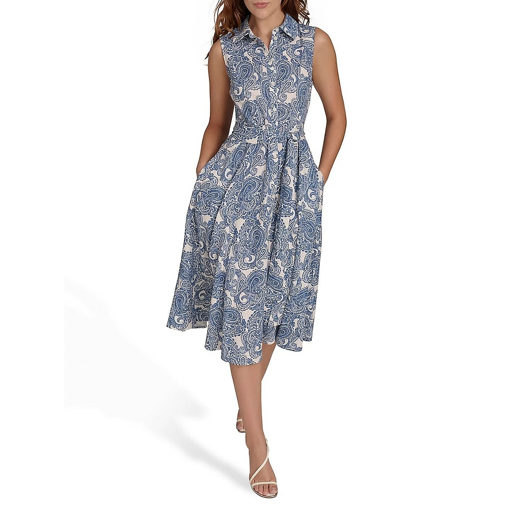 Hudson Paisley Sleeveless Midi Shirt Dress