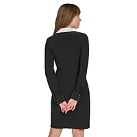 Contrast Collared Jersey-Knit Wrap Dress