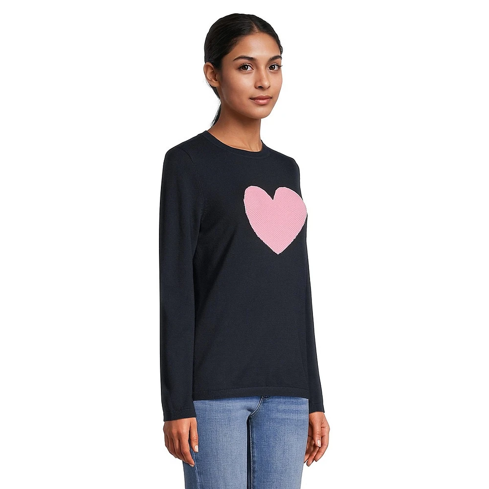 Pull ras du cou à motif coeur