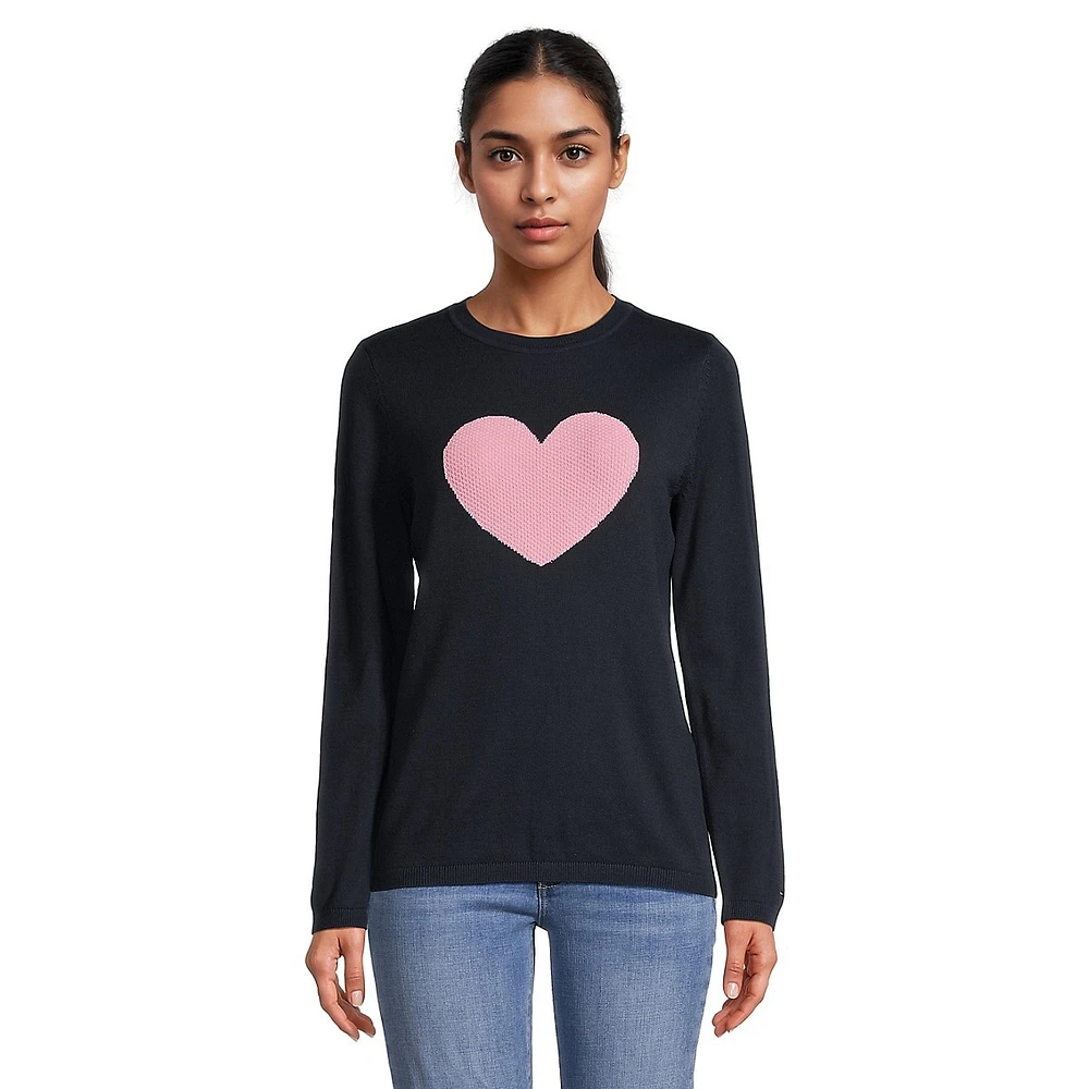 Pull ras du cou à motif coeur