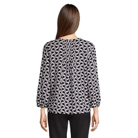 Heart Lock-Print Pintuck Blouse