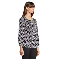 Heart Lock-Print Pintuck Blouse