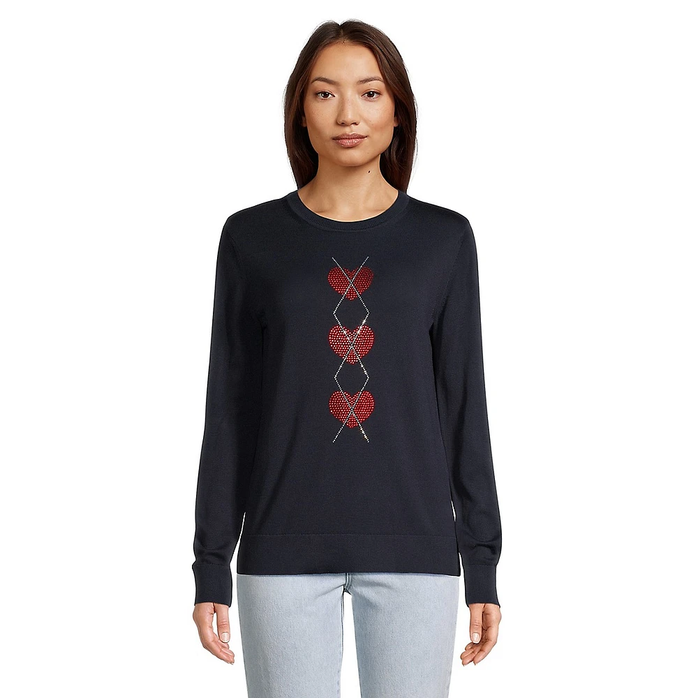 Heart Argly Hotfix Crystal Crewneck Sweater