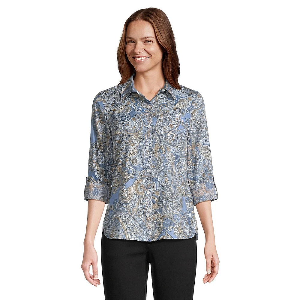 Dancing Paisley Roll-Tab Sleeve Shirt