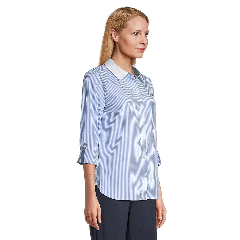 Bengal-Stripe Roll Tab-Sleeve Shirt