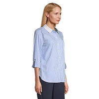 Bengal-Stripe Roll Tab-Sleeve Shirt