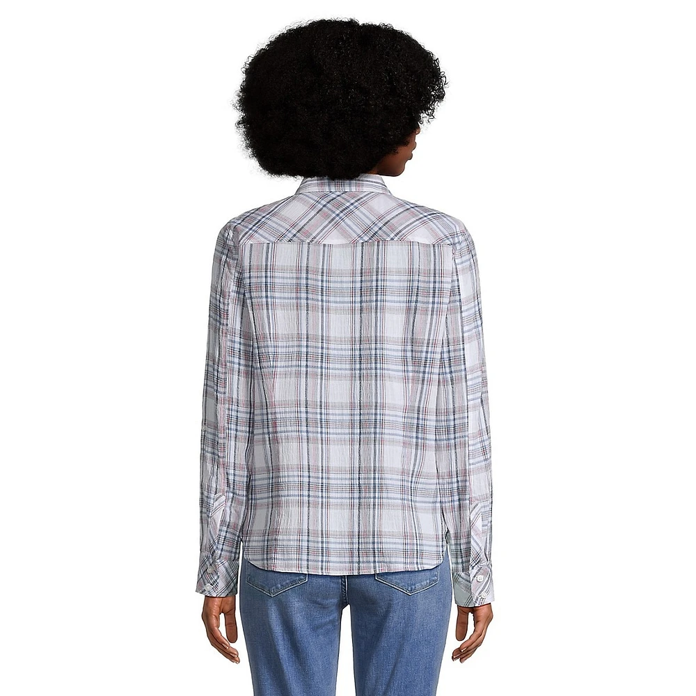 Roll-Tab Sleeve Plaid Shirt