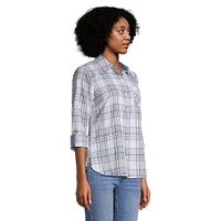 Roll-Tab Sleeve Plaid Shirt