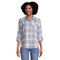 Roll-Tab Sleeve Plaid Shirt