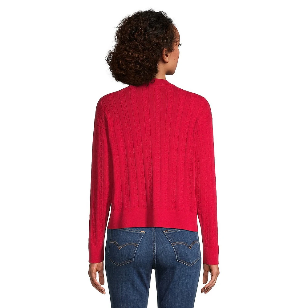 Collarles Half-Zip Cable-Knit Sweater