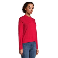 Collarles Half-Zip Cable-Knit Sweater