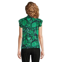 Garden-Print Pussycat Bow Blouse