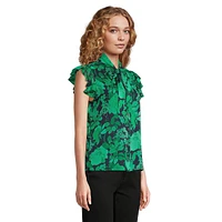 Garden-Print Pussycat Bow Blouse