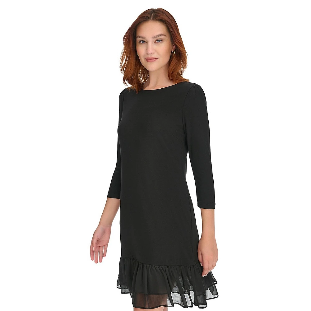 Jersey & Chiffon-Ruffle Shift Dress