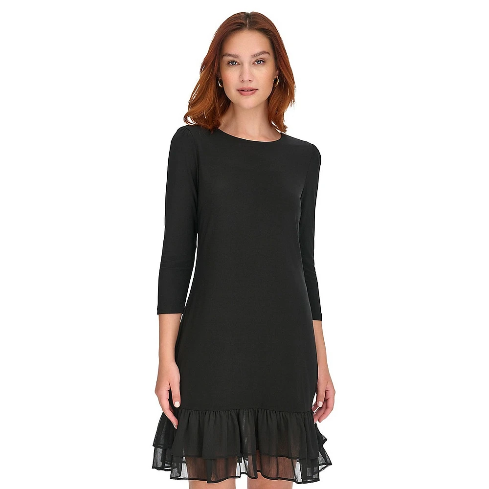 Jersey & Chiffon-Ruffle Shift Dress