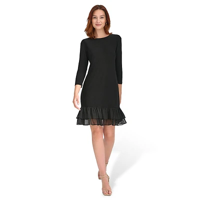 Jersey & Chiffon-Ruffle Shift Dress