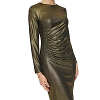 Side-Ruched Shimmer Jersey Sheath Dress