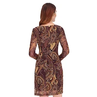 Side-Tie Paisley Mesh Dress